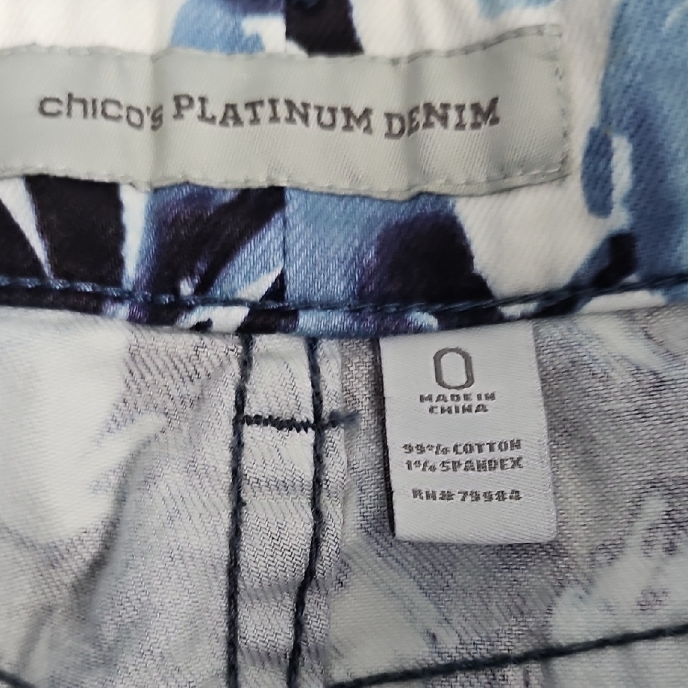 Chico's Platinum Denim Blue and White Floral Pants - Picture 3 of 3